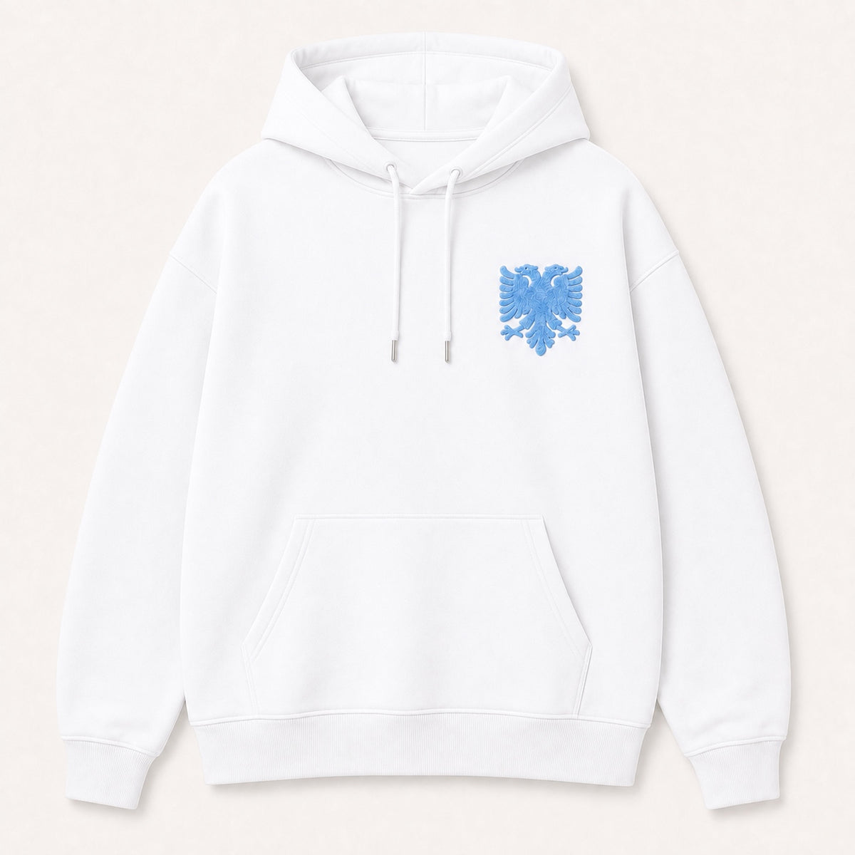 Oversized Hoodie Albanian Eagle — White/Blue