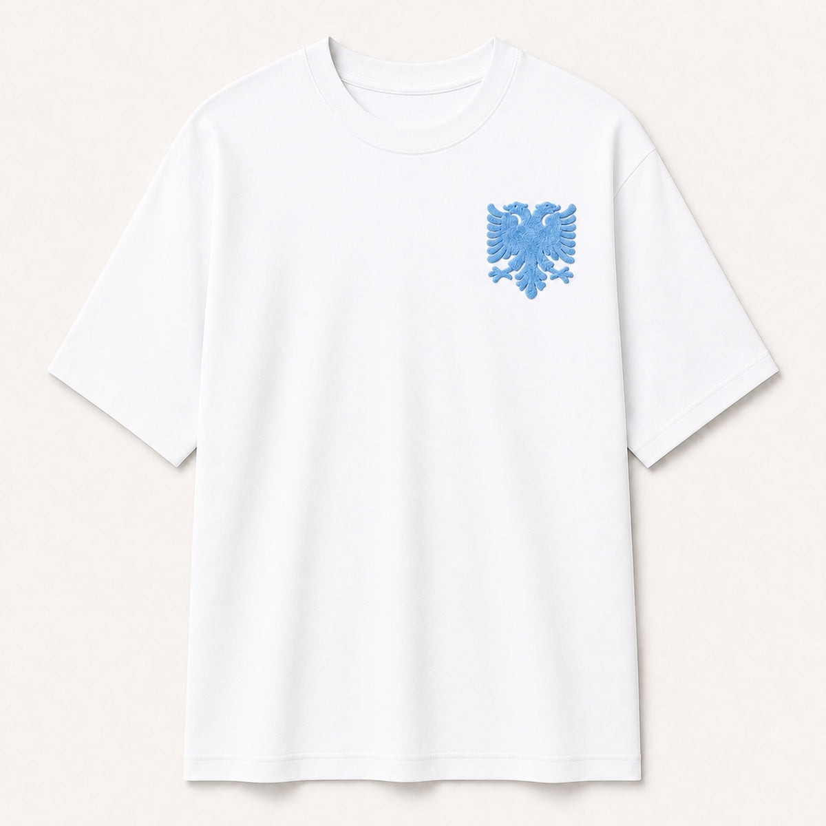 Oversized T-Shirt Albanian Eagle — White/Blue